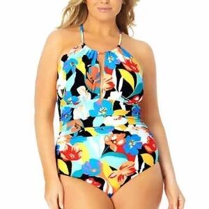 Anne Cole Women's Modern Blooms High Neck Multi Floral One Piece Swimsuit
